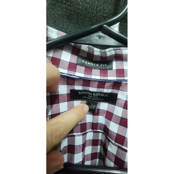 Banana Republic Men's Large Fit Camden Red Plaid Dress Shirt Button Up‎ New - Picture 5 of 11
